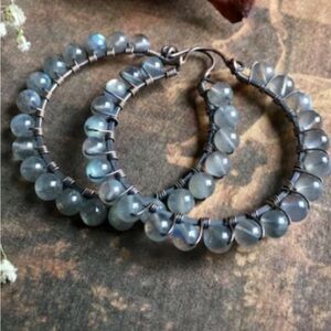 Handmade labradorite Hoop Earrings with Textured Design and Medium Size